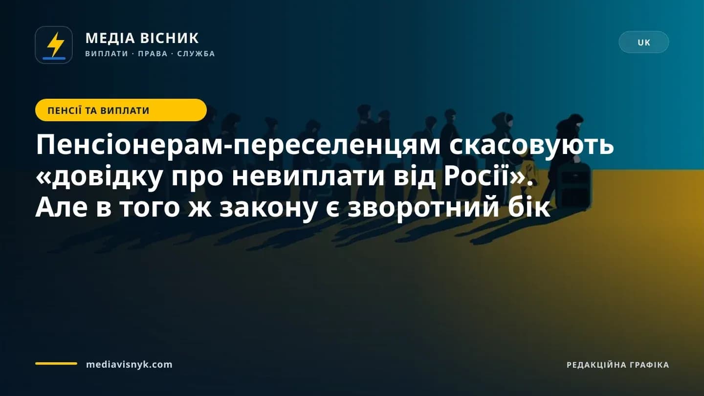 Зображення до матеріалу «Пенсіонерам-переселенцям скасовують «довідку про невиплати від Росії». Але в того ж закону є зворотний бік»