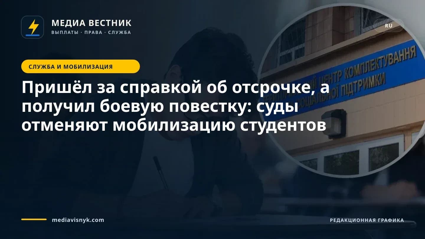 Студент учился на бакалавриате, но ТЦК мобилизовал его несмотря на действующую отсрочку: суд отменил приказ о призыве