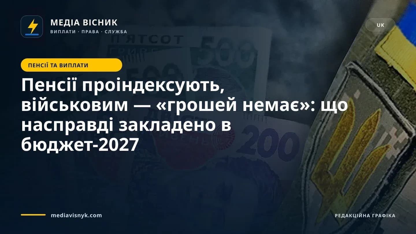 Зображення до матеріалу «Пенсії проіндексують, військовим — «грошей немає»: що насправді закладено в бюджет-2027»