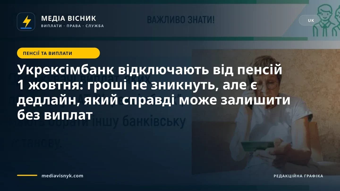 Зображення до матеріалу «Укрексімбанк відключають від пенсій 1 жовтня: гроші не зникнуть, але є дедлайн, який справді може залишити без виплат»