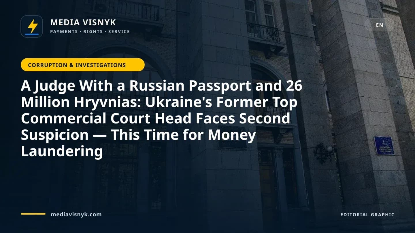 Image accompanying «A Judge With a Russian Passport and 26 Million Hryvnias: Ukraine's Former Top Commercial Court Head Faces Second Suspicion — This Time for Money Laundering»