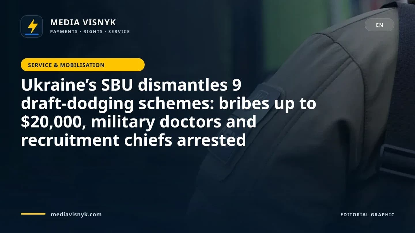 Image accompanying «Ukraine’s SBU dismantles 9 draft-dodging schemes: bribes up to $20,000, military doctors and recruitment chiefs arrested»