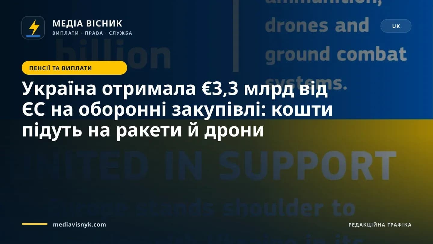 Зображення до матеріалу «Україна отримала €3,3 млрд від ЄС на оборонні закупівлі: кошти підуть на ракети й дрони»