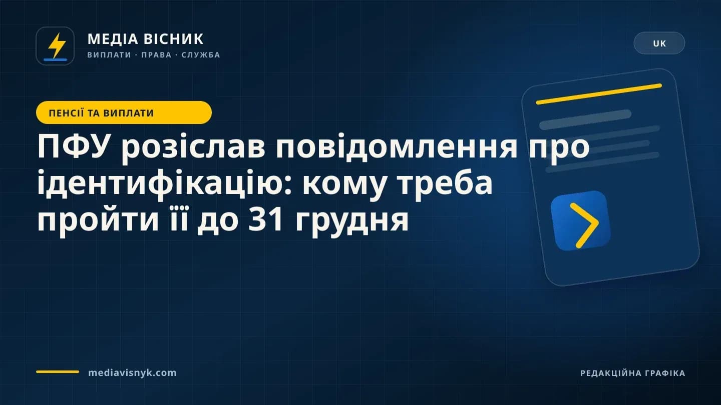 Фірмова обкладинка MediaVisnyk. Матеріал «ПФУ розіслав повідомлення про ідентифікацію: кому треба пройти її до 31 грудня»