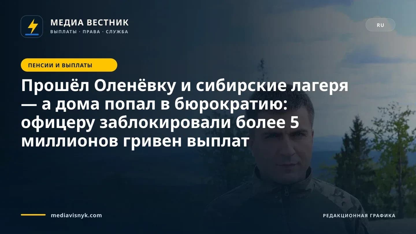 Мужчина с короткими русыми волосами в зеленой куртке на молнии с камуфляжным узором стоит на улице, глядя в камеру, на фоне лесистых холмов, далеких гор, деревьев и голубого неба с редкими облаками.