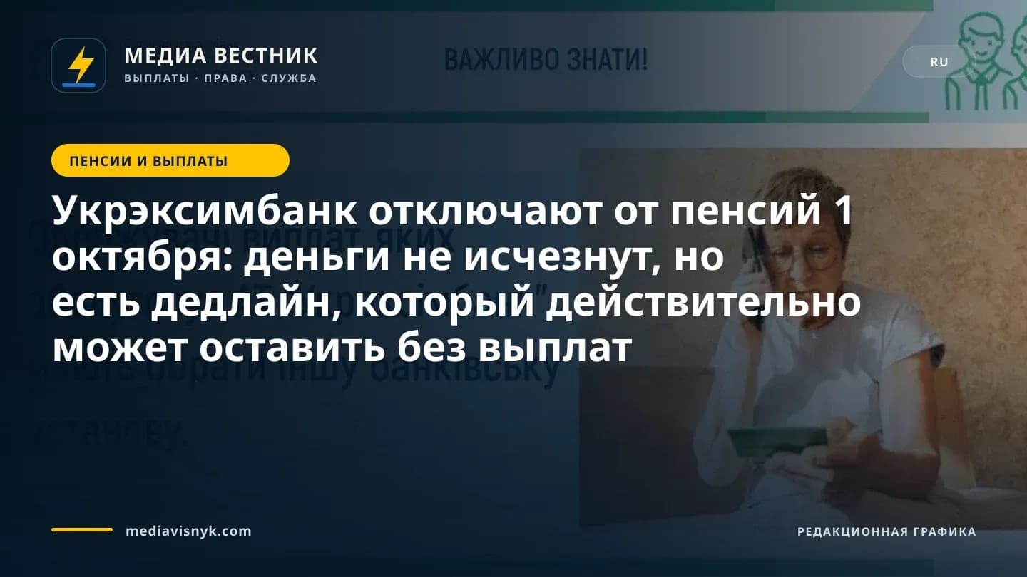 Изображение к материалу «Укрэксимбанк отключают от пенсий 1 октября: деньги не исчезнут, но есть дедлайн, который действительно может оставить без выплат»