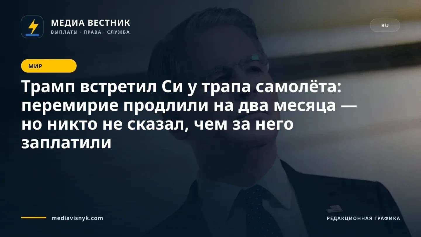Седой мужчина в безободковых очках, тёмном костюме, белой рубашке, синей галстуке с узором и маленькой булавке с американским флажком на лацкане смотрит вверх на размытом бежево-белом фоне.