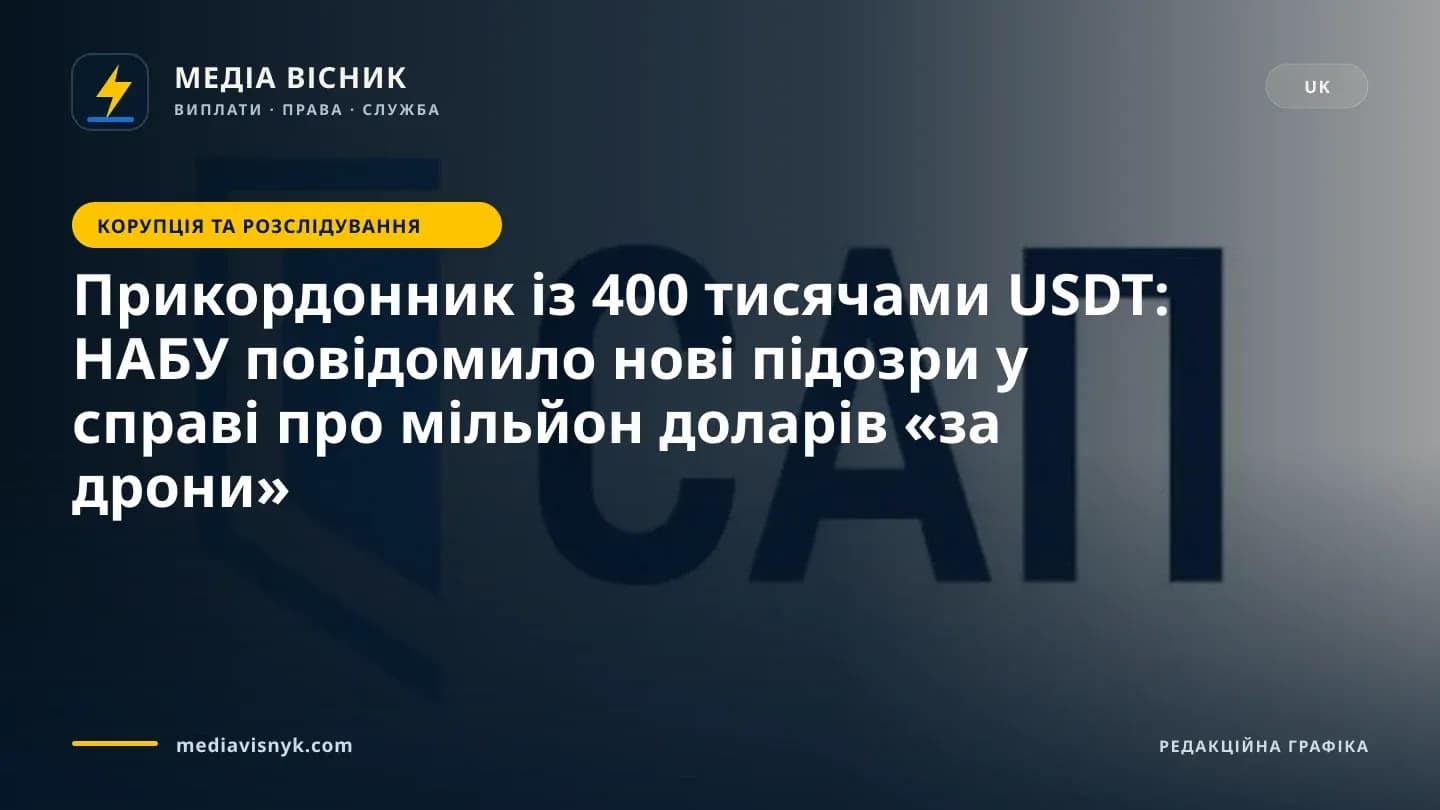 Зображення до матеріалу «Прикордонник із 400 тисячами USDT: НАБУ повідомило нові підозри у справі про мільйон доларів «за дрони»»