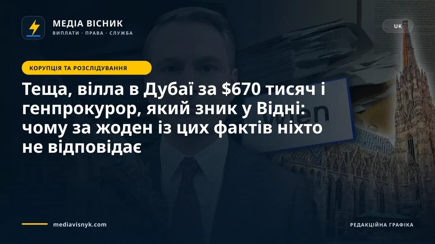 Зображення до матеріалу «Теща, вілла в Дубаї за $670 тисяч і генпрокурор, який зник у Відні: чому за жоден із цих фактів ніхто не відповідає»