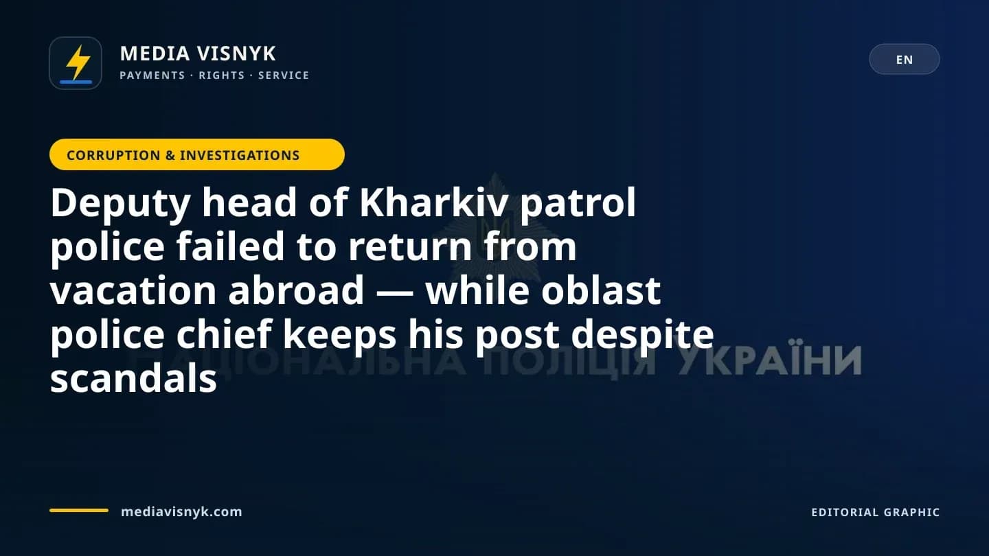 Image accompanying «Deputy head of Kharkiv patrol police failed to return from vacation abroad — while oblast police chief keeps his post despite scandals»