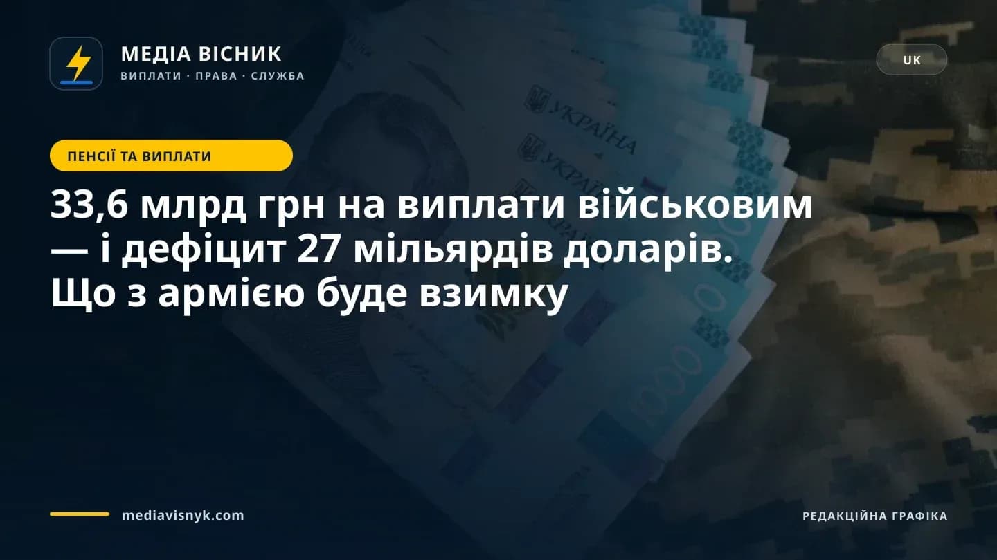 Розкладена віялом стопка синіх банкнот номіналом 1000 українських гривень лежить на піксельній камуфляжній тканині поруч із темними циліндричними предметами, схожими на біноклі.