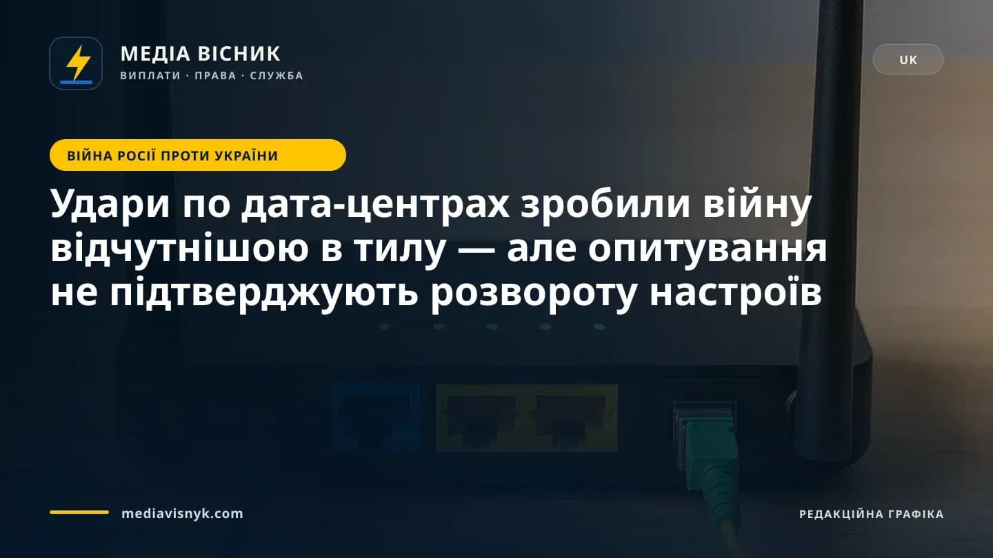 Зображення до матеріалу «Удари по дата-центрах зробили війну відчутнішою в тилу — але опитування не підтверджують розвороту настроїв»