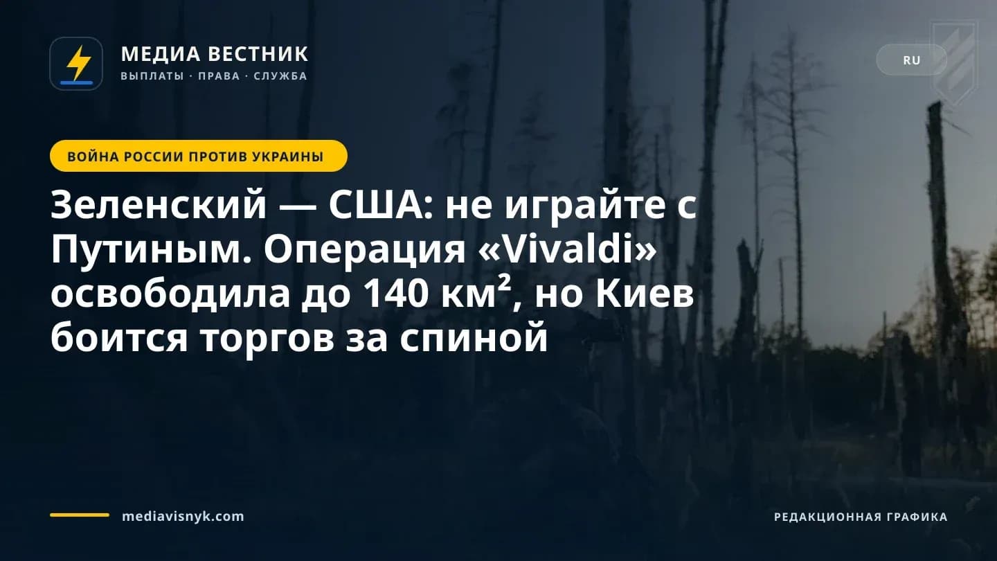 Несколько человек в камуфляжной форме, шлемах и масках, некоторые с оптическими приборами, закреплёнными на шлемах, и один с винтовкой, стоят среди высокой травы и голых мёртвых деревьев под бледным небом.