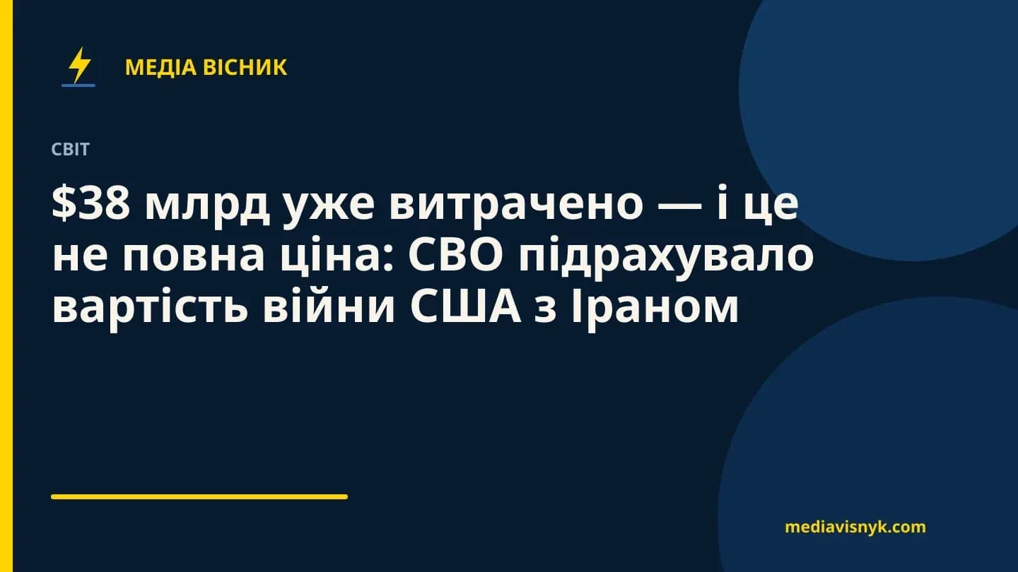 Фірмова обкладинка MediaVisnyk. Матеріал «$38 млрд уже витрачено — і це не повна ціна: CBO підрахувало вартість війни США з Іраном»