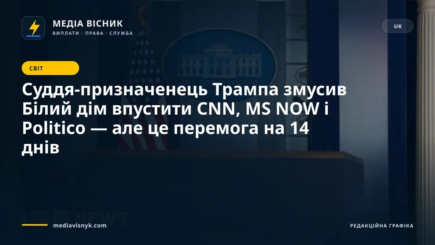 Зображення до матеріалу «Суддя-призначенець Трампа змусив Білий дім впустити CNN, MS NOW і Politico — але це перемога на 14 днів»